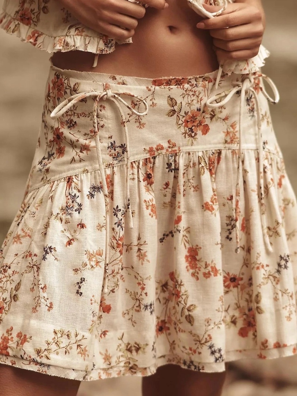 NWT Anthropologie Floral Linen Blend Tiered Mini Skirt US 6 Boho Cottagecore